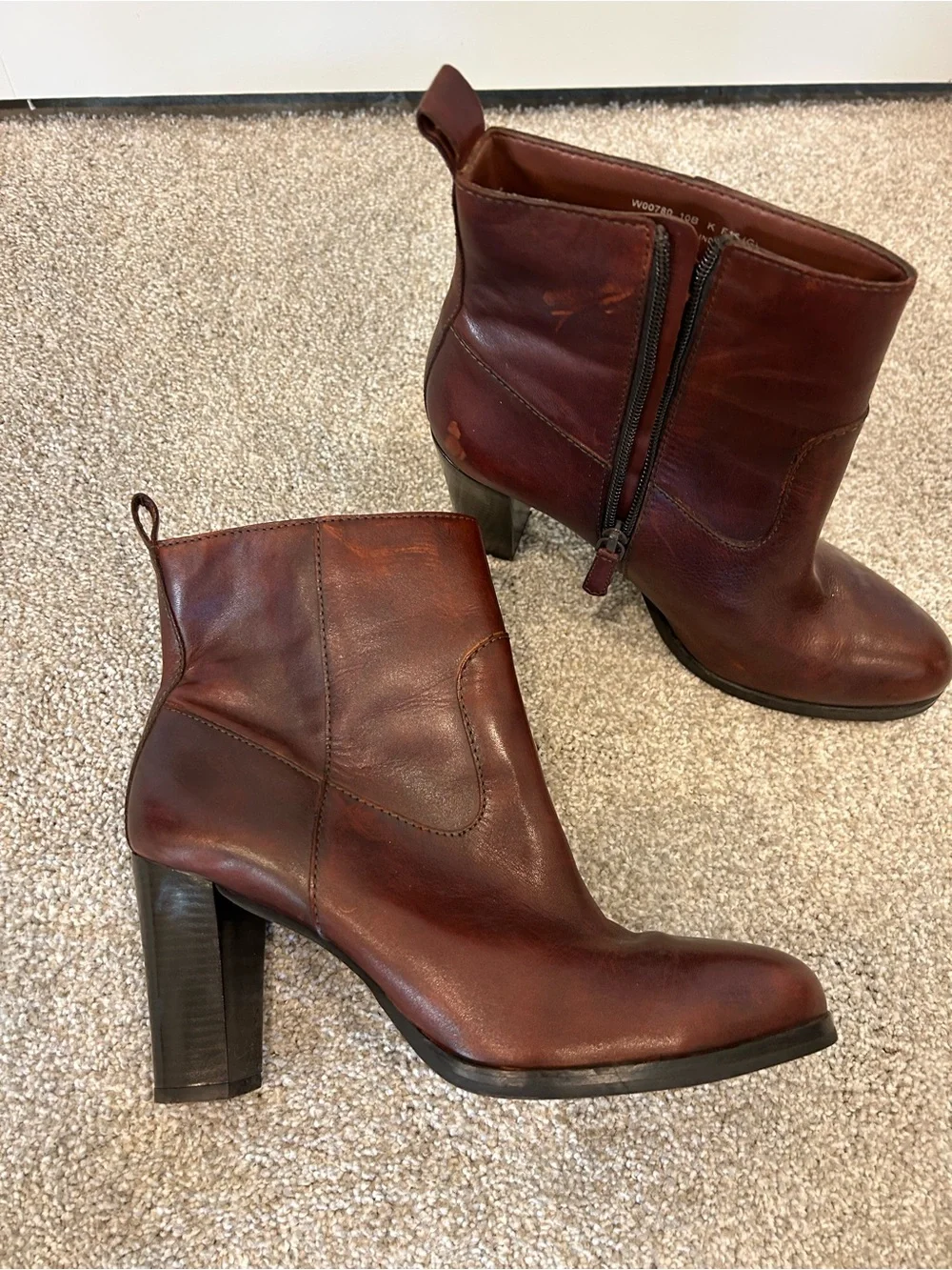 Cole Haan Burgundy Leather Ankle Booties with Block Heel